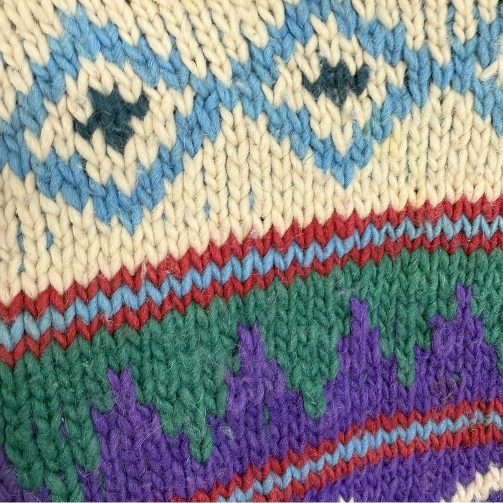 Vintage Fair Isle Chunky Knit Sweater Purple Geometric Ski handmade unisex L- XL - Picture 3 of 8
